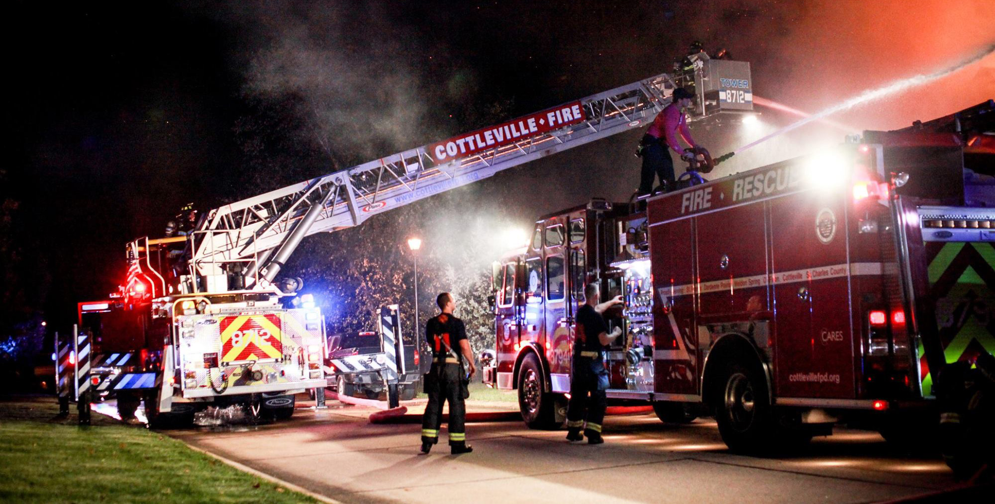 Cottleville Fire crew working a night-time fire